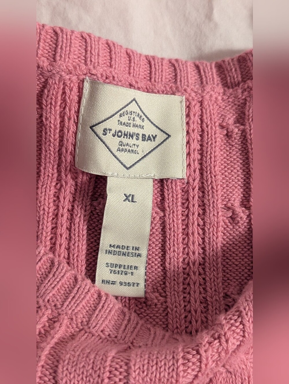 St. John’s Bay Cable Knit Sweater Women's XL fabulous pink Crew Neck long sleeve - Picture 4 of 6